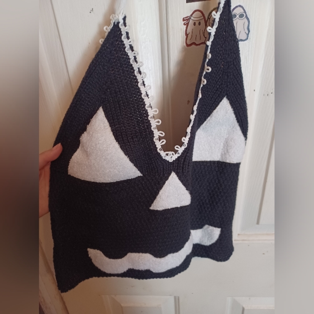 *SOLD* Knit Jack O Lantern Crop Top